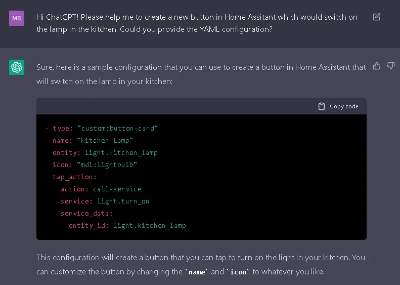 ChatGPT programming and smart home configuration