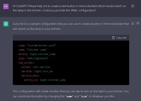 ChatGPT programming and smart home configuration