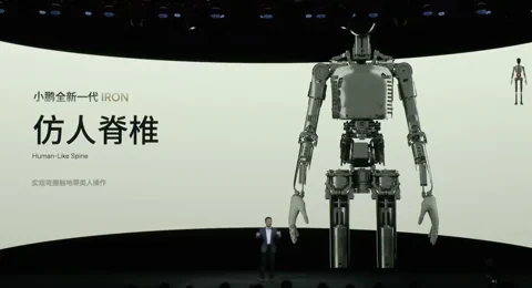 A diagram showing the human-like spine of the XPeng IRON robot