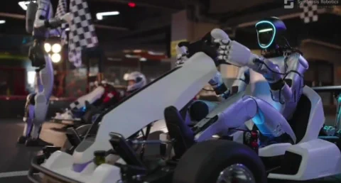 Startup china enseñó a un humanoide a derrapar en un go-kart