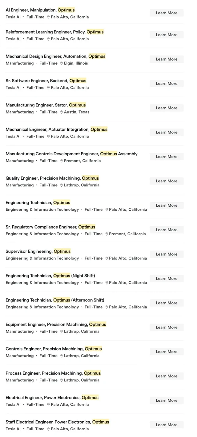 Tesla Optimus: 110 új állás a robotokért
