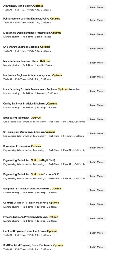 टेस्ला ऑप्टिमस में बंपर भर्तियां: 110 नए पदों पर हायरिंग
