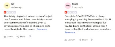 A screenshot of a typical misleading online ad for a cheap robot dog toy.